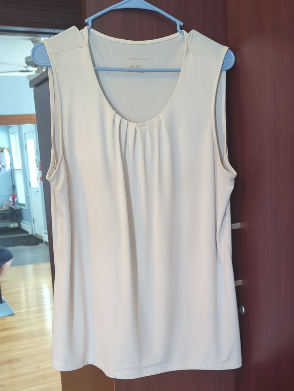 Christopher & Banks Sleeveless Pleated Scoop Neck Top - Cream white